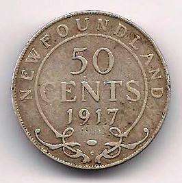 CANADA NEWFOUNDLAND 50 CENTS 1917 SILVER COIN  