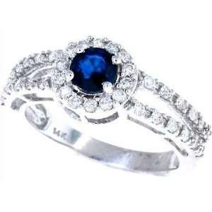  0.52Ct Diamond Genuine Sapphire Ring in 14Kt White Gold 8 