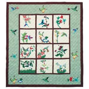   Hummingbird Garden Quilt, Queen, 85 Inch by 95 Inch