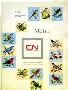 CANADIAN NATIONAL 1963 RAILROAD MENU SONGBIRDS & CAR AD  