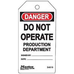Master Lock Danger   Do Not Operate   Production Department Tag 