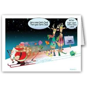  Downhill Skiing Santa Christmas Card
