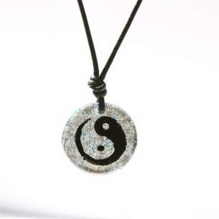 Yin Yang Taoist Symbol Dichroic Glass Pendant Silver  