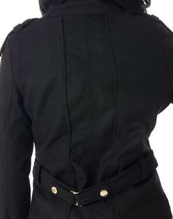 NWT ROCAWEAR BLACK BELTED Wool Coat Jacket S M L  
