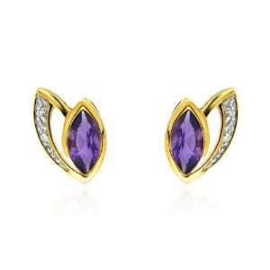  9ct Yellow Gold Amethyst & Diamond Earrings Jewelry