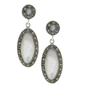   Marcasite Genuine Mother of Pearl Oval Hanging Earrings Jewelry