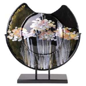   Series Black, Gold, Reed Flowers 16 Inch Round Vase with Metal Stand