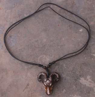 Goat Ram Head Resin Pendant W Black cotton Necklace  