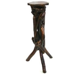  Unique Wood Carved Single Tier Plant Stand