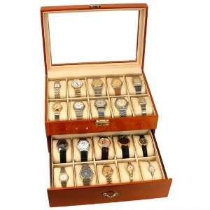   20 Watch Wood Display Case Glass Top Vintage Box New