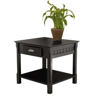 Modern Contemporary Black Wood End Table Drawer Shelf  
