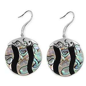   Free Sterling Silver Earrings Black Onyx, Abalone Fish Wire Earring