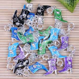 20p Mix@ Silver Plated Enamel Boots Dangle Beads Charms  