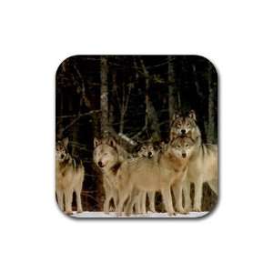  Wolf pack Rubber Square Coaster set (4 pack) Great Gift 