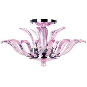  Pink Crystal Plume 5 Light Ceiling Mount