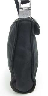 AUTH GUCCI Black Canvas Push Lock Shoulder Handbag  