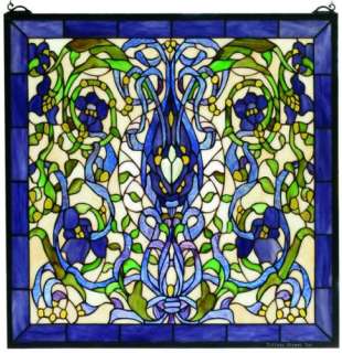 Floral Tiffany Style Stained Glass Window Panel 22x22  