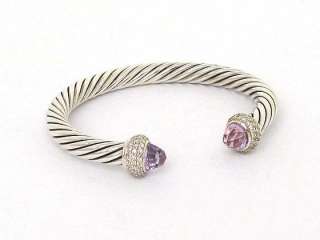   STERLING DIAMOND LAVENDER AMETHYST 7mm CABLE BANGLE RETAIL $2750