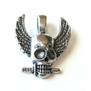Winged Skull with Dagger Silver Tone Necromance Pendant Womens Mens 