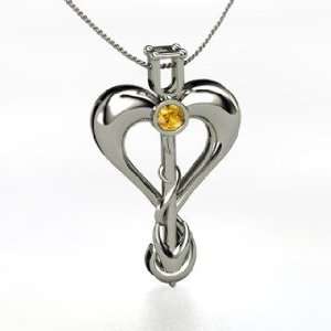  Cupids Heart Pendant, Round Citrine Sterling Silver 