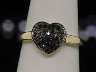 LADIES YELLOW GOLD 0.29C BLACK DIAMOND HEART LOVE RING  