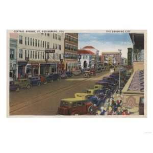 St. Petersburg, FL   View of Central Ave with Cars Giclee Poster Print 