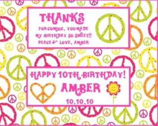 12 Personalized Peace Sign Birthday Candy Bar Wrappers  