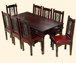 Solid Wood 9 pc Dining Room Table & Chair Set for 8 People Rustic 