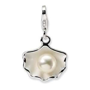   Silver Enameled Shell FW Cultured Pearl w/Lobster Clasp Charm Jewelry
