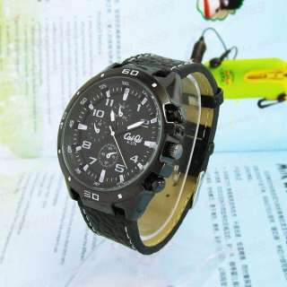 Mens Military Army Black Leather Quartz White Dial Sport Wrist Watch 