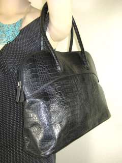 Cour Carre Croc Stamped Black Leather Alma Satchel Shoulder Bag Tote 