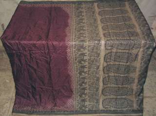 Pure silk Antique Vintage Sari Fabric 4y Cream Maroon #001CJ  