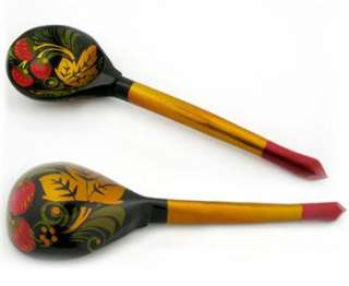 traditional Russian hand painted lacquer wooden spoon KHOKHLOMA  
