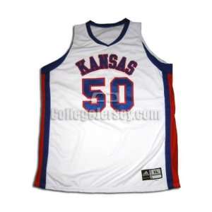  White No. 50 Game Used Kansas Adidas Basketball Jersey 
