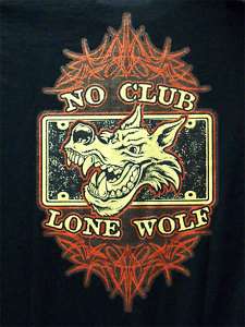 No Club Lone Wolf, Motorcycle Biker T shirt  