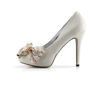 SHOEZY womens 100% leather chain ivory dress high heels platform shoes 