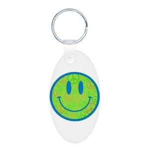   Aluminum Oval Keychain Smiley Face With Peace Symbols 