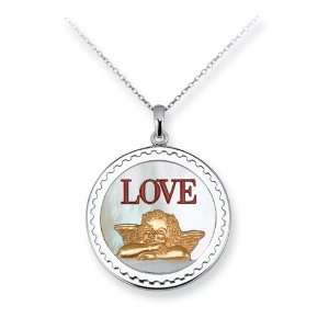 Gold plated Sterling Silver Postage Stamp Love Cupid Necklace   16 