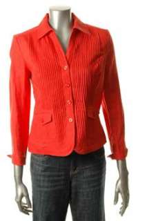 Jones New York Collection NEW Petite Jacket Top Red Linen Pintuck 