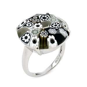   Millefiori Faceted 20mm Black And White Ring, Size 8 Alan K. Jewelry