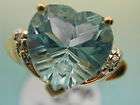 14K SOLID YELLOW GOLD FANCY DESIGN DIAMOND BLUE TOPAZ HEART COCKTAIL 