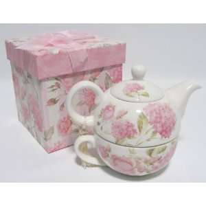  Delton Pink Hydrangea Tea for One Teapot and Teacup Set 