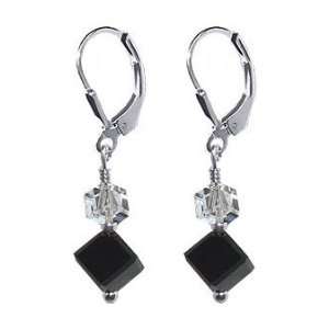  Sterling Silver Black and White Crystal Cube Earrings Made 
