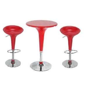    Modern Bombo Table and Barstool Set   Matte Red