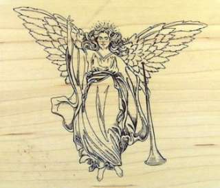 Gorgeous ANGEL WITH HORN Christmas Holiday Rubber Stamp / INKADINKADO 