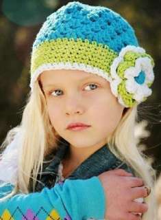 Toddler Baby Girls Cute Flower Motif Crochet Winter Hand Knitted Cap 