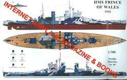 PROFILE MORSKIE 49 WW2 BRITISH BATTLESHIP HMS PRINCE OF WALES ROYAL 