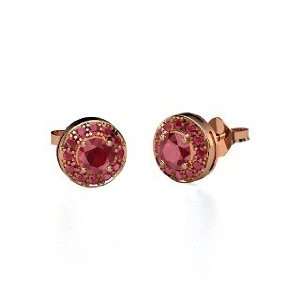    Halo Earrings, Round Ruby 14K Rose Gold Stud Earrings Jewelry