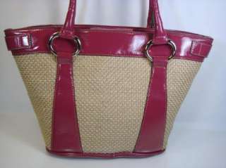 STYLE & CO Ginger Natural Straw Tote Bag Purse Pink Fuchsia NEW 