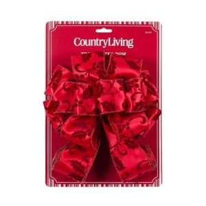 Country Living Vintage Christmas Tree Top Bow Red Satin with Red Flock 